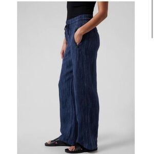 Athleta Women's Cabo Linen Textured Wide Leg Pant Size 4 Heather Navy Blue
